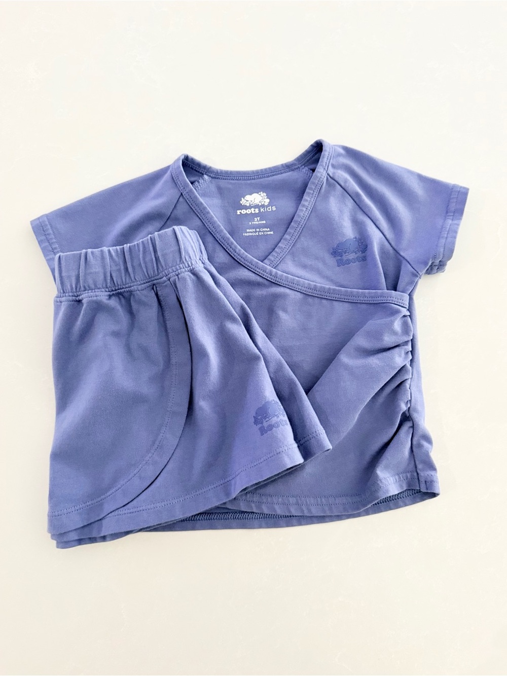 Roots Kids Matching Wrap Top & Skirt Set • Size 3T (Periwinkle Blue)